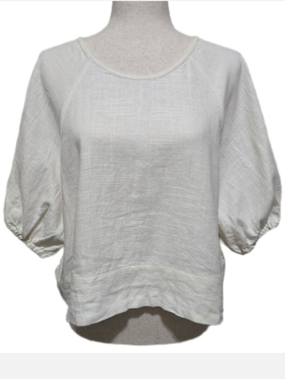 ​House of Harlow 1960 Linen Blend Blouse Cropped Cream White Puff Sleeve Large